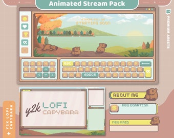 Capybara Twitch Stream Overlay: geanimeerde Cosy Lofi Vtuber Streamer Pack Kick Youtube