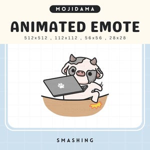 Animation Emotes Cow Smash Twitch Crise de colère animée pour ordinateur portable Animation emotes Angry Farm Mignon Chibi Vtuber Diffusion en direct de jeux Kick Discord Youtube