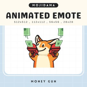 Corgi-hond Twitch-emotes-animatie: schattige rijk geld chibi-puppy kawaii-emotes voor OBS, YouTube, Discord, Kick en Vtuber