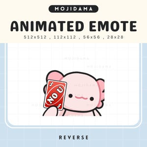 Gestos de ajolote, tarjeta de animación de Twitch inversa de Uno, lindo dragón chibi animado, divertido emoticono kawaii de transmisión, Vtuber, Discord, emoticono de patada, emoji tonto