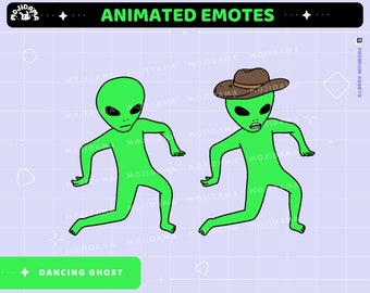 Animation d'émoticônes Twitch extraterrestres dansantes, flux de meme extraterrestres drôles, animation animée, chat heureux, mignon, danse animale, emotes Sub Gg Yes Sad, pack kick Twitch