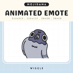 Puede incluir: Emoticono animado de dibujos animados de una paloma gris con cabeza y pico negros, mirando hacia la derecha con una expresión de sorpresa. El texto "WIGGLE" está debajo de la imagen.