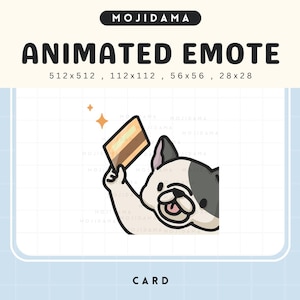Emotki karty buldoga francuskiego Pies Twitch Animacja Weź moje pieniądze Kredyt Zakupy Słodka emotka Animowana Chibi Vtuber Transmisja na żywo Discord Youtube
