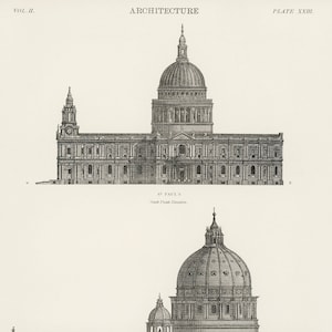 St. Paul and St. Peters Cathedral from the book, Encyclopedia Britannica (1875)/ High Quality Illustration/ Wall Décor/ Poster