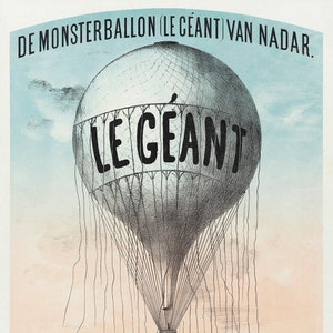 Der Monsterballon (Le Géant) von Nadar. Himmelfahrt 11. September 1865 von Morriën & Amand/ Hochwertige Illustrationen/ Wanddeko/ Poster