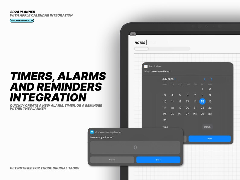Puede incluir: Una captura de pantalla de una aplicaci&oacute;n de planificaci&oacute;n digital que muestra un calendario con la fecha 15 de julio resaltada. La aplicaci&oacute;n tambi&eacute;n tiene una secci&oacute;n para configurar recordatorios y temporizadores. El texto "&iquest;A qu&eacute; hora deber&iacute;a ser?" se muestra encima del calendario.