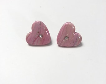 Polymer Clay Stud heart Earrings / Sparkle jem and Shiny Resin / 14K Gold Filled Earring Posts / SAYEarrings