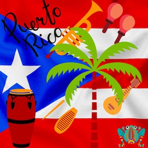 Vibrant Puerto Rican Music Digital Art - Flag, Instruments & Culture