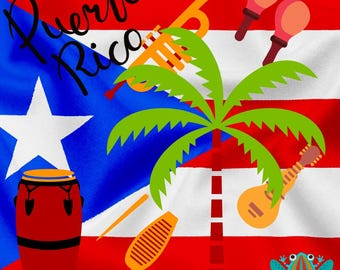 Musica portoricana vibrante, arte digitale - Bandiera, strumenti e cultura