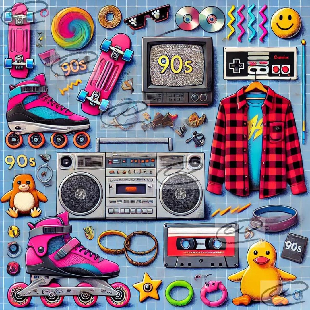 Retro 90s Nostalgia Art Print: Boombox, Game Boy (digital Download