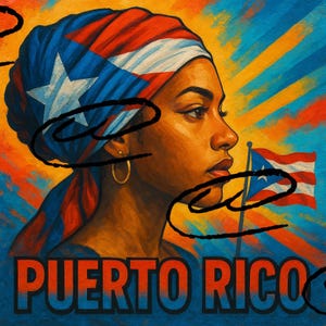 Puerto Rico Flag Woman Art | Afro Latina Puerto Rican Wall Print | Cultural Digital Download