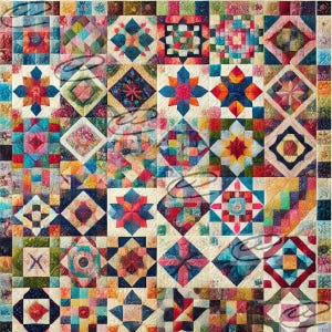 Colorful Patchwork Quilt Design Digital Download | Traditional Quilt Blocks | Instant Download