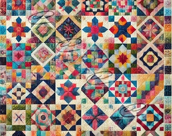Patchwork Quilt Design: Bunte traditionelle Blöcke (Digital Download)