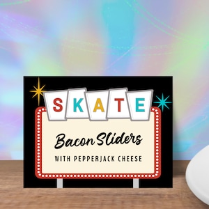 Skate Party Decorations, Retro Birthday Buffet Card Food Tent Digital Download, Editable Printable Food Label Sign For Dessert Bar SK8a