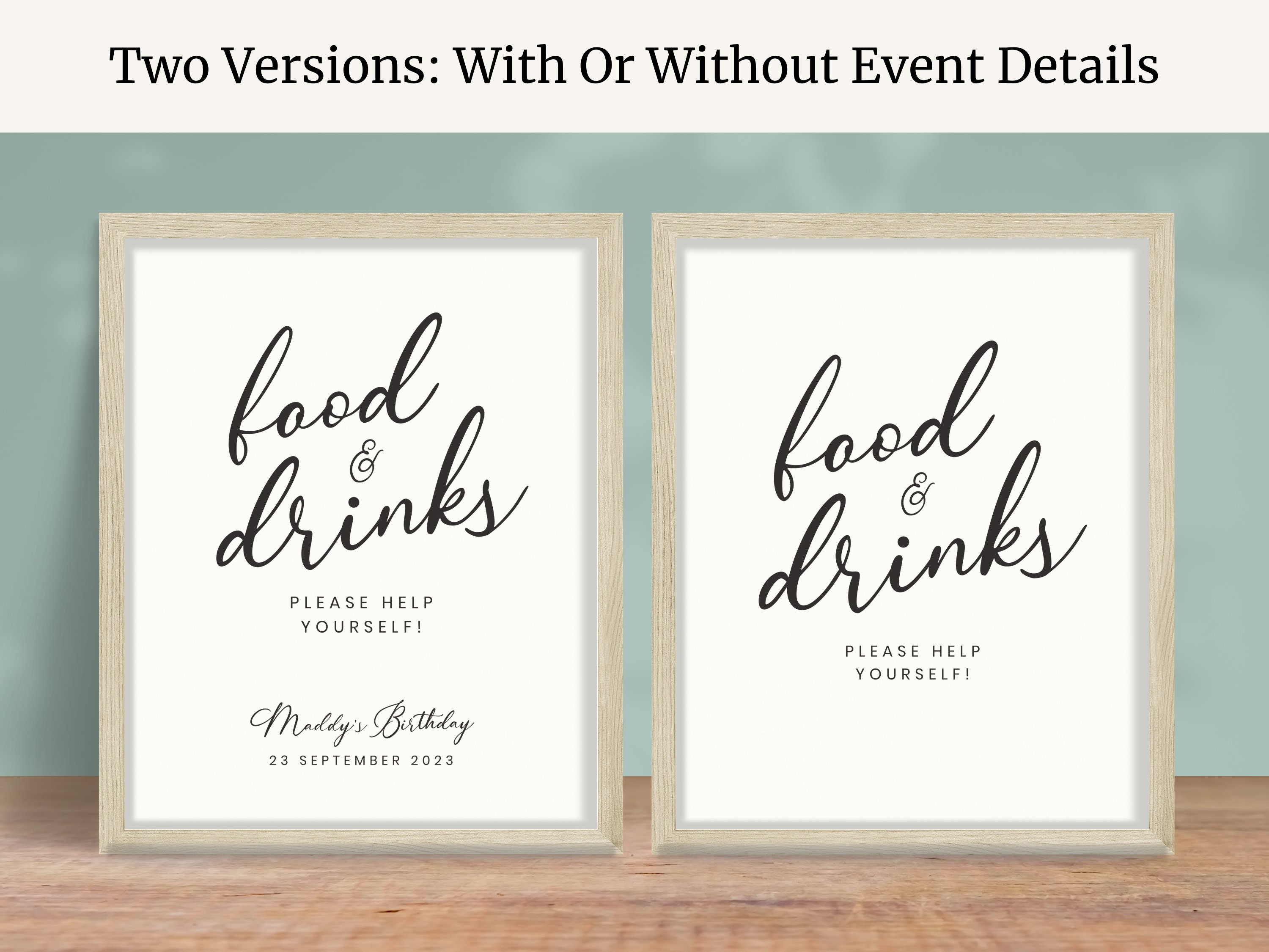 Minimalist Food & Drinks Sign Template, Editable Modern Party Buffet ...