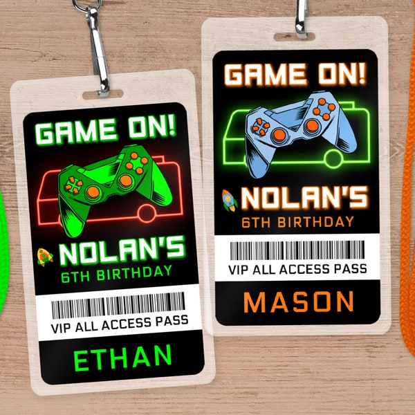 Game Truck VIP Pass Template For Birthday Party, Printable Neon Glow All Access Badge For Boys, Downloadable VIP Invitation Card GM4