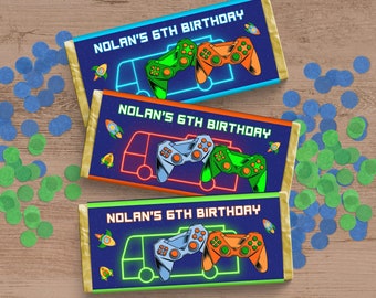 Video Game Themed Party Favors For Game Truck Birthday, Personalized Chocolate Wrappers For Boys, Editable Printable Candy Bar Labels GM4
