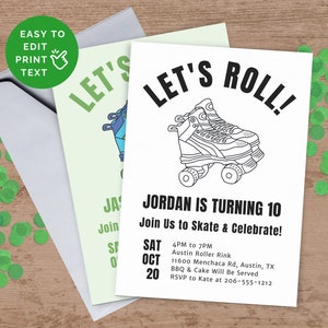Minimalist Birthday Invitation For Roller Skating Party, Simple Black and White Invite Template For Boy Any Age, Easy To Text or Print MBW