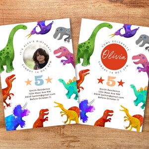 Dinosaur Birthday Invitation with Photo for Boy or Girl, Printable or Electronic, Editable Canva Template Digital Download, DinoD Age5