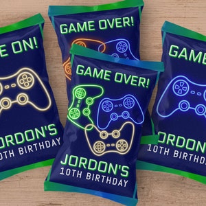 Chip Bag Birthday Party Favor For Boy, Personalized DIY Game On & Game Over Potato Chip Wrappers For Video Game Truck or Arcade Party GM1
