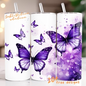 Envoltura de vaso de mariposa púrpura, envoltura de vaso de mariposa, diseño de sublimación de vaso delgado de 20 oz, descarga digital PNG, SOLO DIGITAL instantáneo