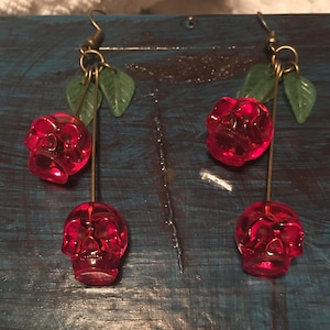 Red Cherry Candy Skull Drop Earrings