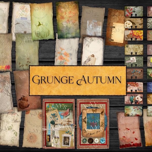 GRUNGE AUTUMN: Journal Pages, Journal Covers, Rolodex Cards Ephemera, Scrapbooking and Paper Crafts