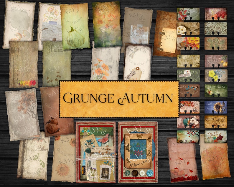 GRUNGE AUTUMN: Journal Pages, Journal Covers, Rolodex Cards Ephemera, Scrapbooking and Paper Crafts image 1