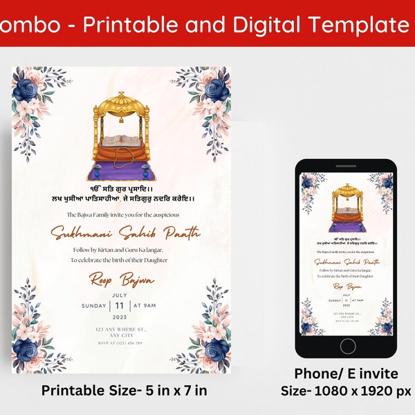 Editable Sukhmani Sahib Path Invitation, Sukhmani Sahib Path Digital Invitation, Akhand Path Invitation, Sehaj Path Digital Invite Template