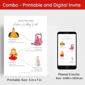Retenez cette date pour mariage au Pendjabi, Invitation Anand Karaj, programme modifiable de la semaine de mariage au Pendjabi, modèle de toile d'itinéraire de mariage pour fille sikhe