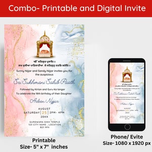 Invito modificabile al percorso Sukhmani Sahib, invito digitale al percorso Sukhmani Sahib, invito al percorso Akhand, invito al percorso Sehaj digitale