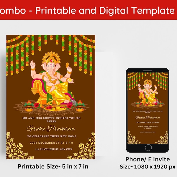 Editable Griha Pravesh Invitation, Puja Digital Invitation, Gruha Pravesam Invite, Grihapravesh Invite, Indian Housewarming Invitation Evite