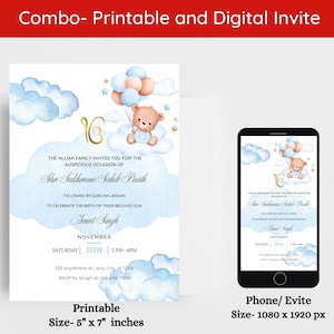 Bearbeitbare Sukhmani Sahib Path Einladung Geburtstag, Baby Bär Sukhmani Sahib Path Digitale Einladung, Akhand Path Einladung, Sehaj Path Invit