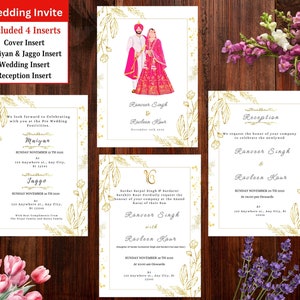 Editable Sikh Wedding Invitation Set, Luxury Sikh Wedding Card Anand Karaj Invite, Punjabi Wedding Invitation Template, Punjabi Wedding Card