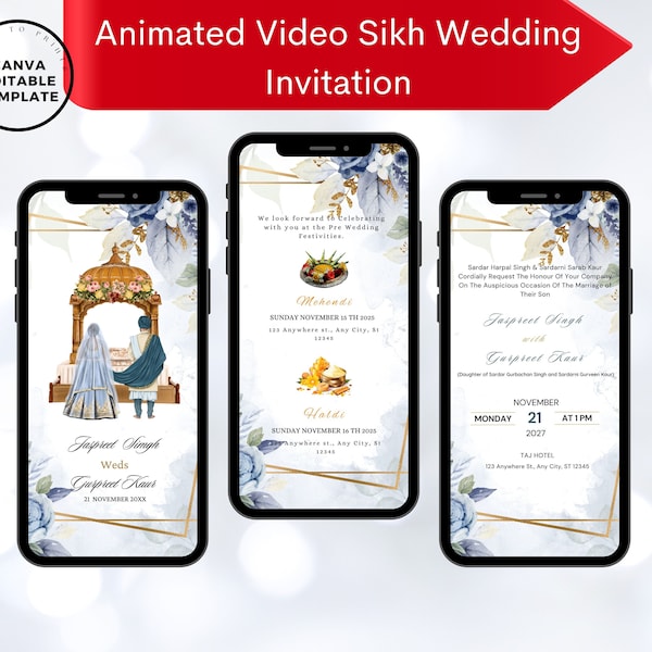 Editable Sikh Wedding Video Invitation, Punjabi Wedding Video Invitation, Sikh Wedding Card, Anand Karaj Invitation, Gurdwara Wedding