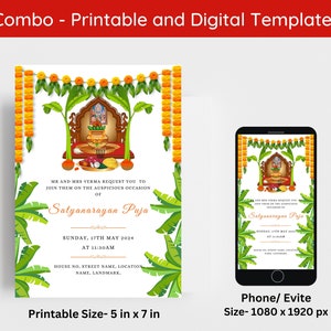 Bearbeitbar Sri Satyanarayana Pooja Einladung, Satyanarayan Katha Einladen, Satya Narayan Pooja Evite, indische Housewarming Puja Einladung