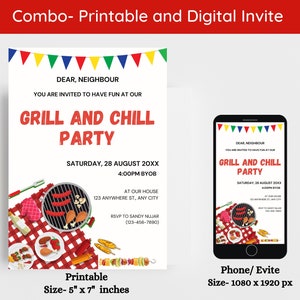 Editable BBQ Digital Invitation, Fathers Day Party Invite, Backyard BBQ Party Invitation, Grill Chill Party Invite, BBQ Thanksgiving Invite