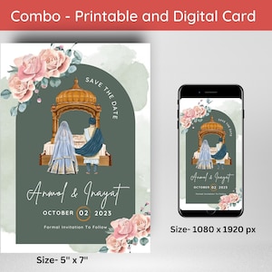Faire gagner la date sikh modifiable, faire gagner la date Anand Karaj, faire-part de mariage hindou punjabi, faire-part de mariage sikh, carte de mariage sikh