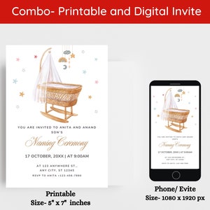 Editable Cradle Ceremony Invite,  Cradle Ceremony Invitation Template, Naming Ceremony Evite, Boho Naming Ceremony Digital Download