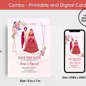 Réservez la date sikh modifiable Evite, punjabi réservez l'invitation, faire-part de mariage sikh, Anand Karaj inviter, modèle de carte de mariage sikh