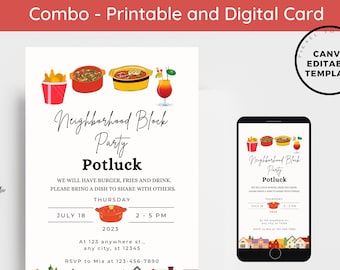 Editable Neighborhood Potluck Party Invitation | Office Potluck Invite Template | Instant Download