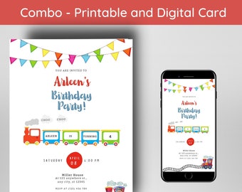 Modern Train Birthday Invitation: Railroad Party, Personalized (Digital)
