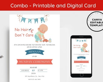 Editable Mundan Ceremony Invitation: Indian First Haircut, Canva Template, Digital Download