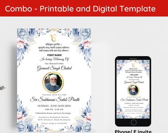 Editable Punjabi Funeral Invite | Sikh Funeral Invitation | First Barsi Invitation Digital and Printable Template Instant Download