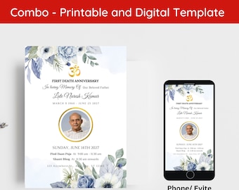 Editable Barsi Invitation, Indian Death Anniversary Invitation, Hindu First Barsi Invitation Digital, Varshik shradh Punyatithi Invitation