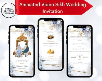 Bearbeitbare Sikh-Hochzeitsvideo-Einladung, Punjabi-Hochzeitsvideo-Einladung, Sikh-Hochzeitskarte, Anand Karaj-Einladung, Gurdwara-Hochzeit