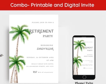 Tropical Beach Retirement Party Invitation Template, Editable Ocean Party  Invite Template, Printable & Digital, Instant Download
