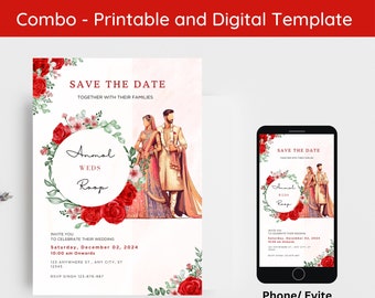 Editable Hindu Wedding Invitation, Floral Hindu Wedding Invite Template, Indian Wedding Card, Indian Save the Date Digital and Printable