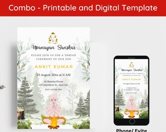 Editable Upanayanam invite, Thread Ceremony invitations, Upanaynam invitation, Yagnopavith invites, Yagnopavith card Template