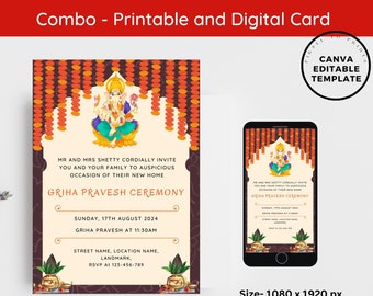 Editable Indian Housewarming Invitation, Griha Pravesh Invitation, Pooja invitation, Gruha Pravesam Digital Invite, Grihapravesh Invitation